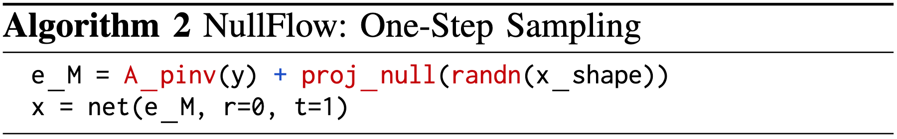 Algorithm 2: NullFlow One-Step Sampling